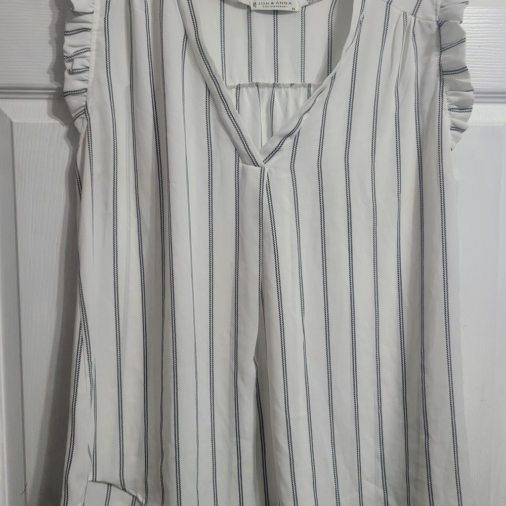 Jon & Anna White and Black Striped Ruffle Blouse